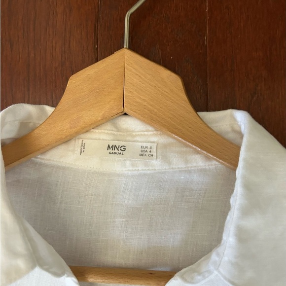 tunic styled Mango White Short-sleeved 100% Linen Shirt size Large - Picture 5 of 7